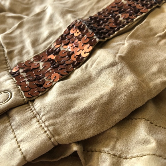 Da-Nang Brown Silk Sequin Long Sleeve Button Up - Picture 5 of 11
